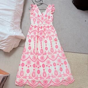 Lilly Pulitzer Lillyanne Midi Dress Karmic Coral Neon  Engineered Eyelet 2